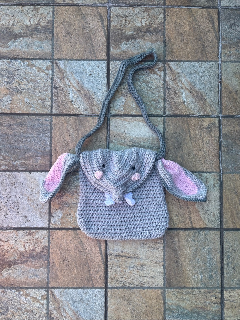 Handmade Crochet Elephant Crossbody Bag | | Grey Cotton Yarn Kids Purse | OS